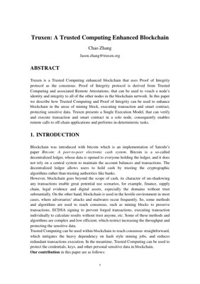 PDF Document Cover - Truxen: Trusted Computing Enhanced Blockchain with Proof of Integrity
